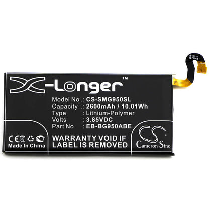 3.85V, 2600mAh, Li-Polymer Battery fits Samsung, Dream 2, Galaxy S8, 10.01Wh