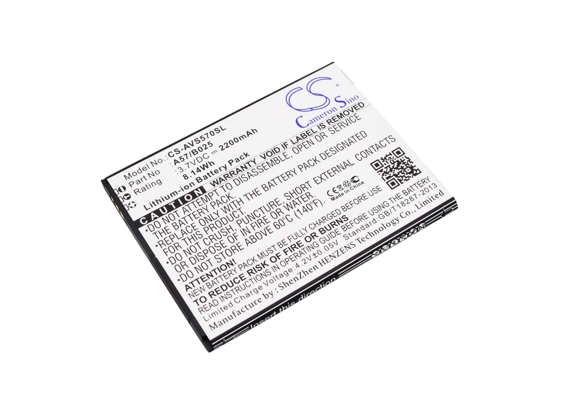 3.7V, 2200mAh, Li-ion Battery fits Avus, A57, 8.14Wh