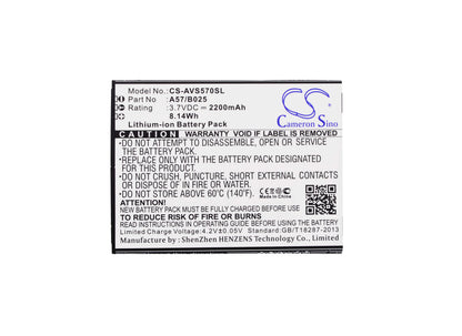 3.7V, 2200mAh, Li-ion Battery fits Avus, A57, 8.14Wh