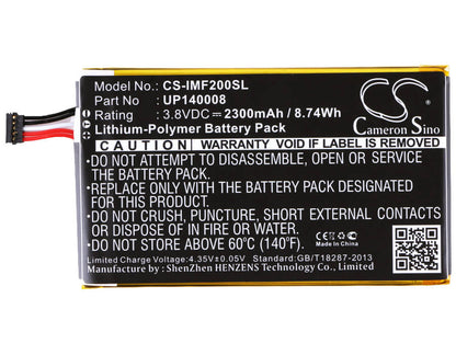 3.8V, 2300mAh, Li-Polymer Battery fits Infocus, M2, 8.74Wh