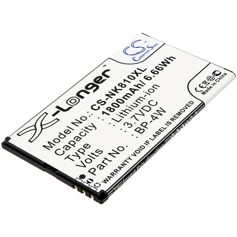 3.7V, 1800mAh, Li-ion Battery fits Nokia, Lumia 810, Lumia 822, 6.66Wh
