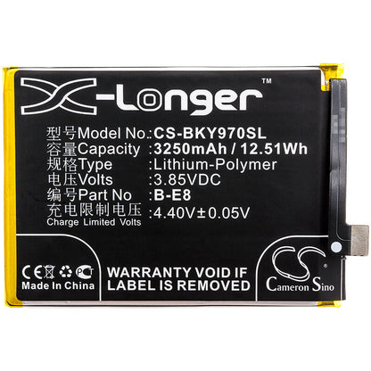 3.85V, 3250mAh, Li-Polymer Battery fits Bbk, V1813, V1813a, 12.5125Wh