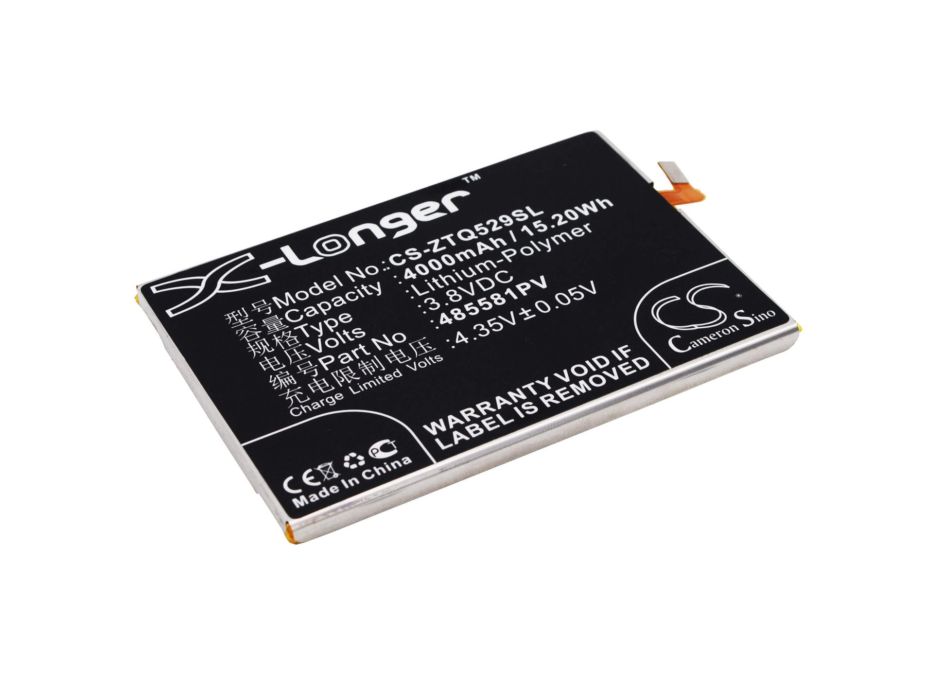 3.8V, 4000mAh, Li-Polymer Battery fits Zte, Q529, Q529c, 15.2Wh