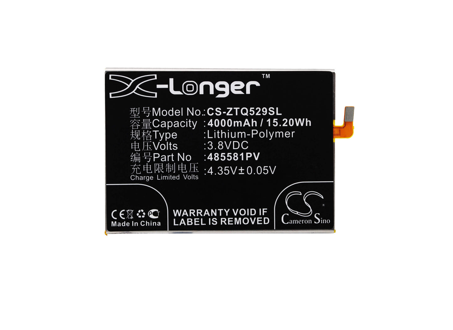 3.8V, 4000mAh, Li-Polymer Battery fits Zte, Q529, Q529c, 15.2Wh