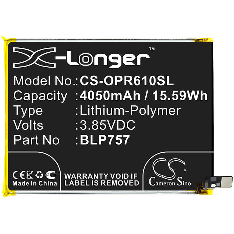 3.85V, 4050mAh, Li-Polymer Battery fits Oppo, R2002, Realme 6, 15.5925Wh