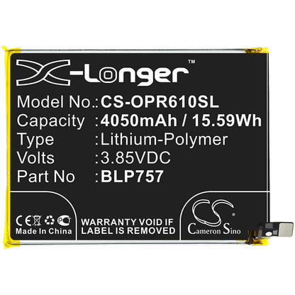 3.85V, 4050mAh, Li-Polymer Battery fits Oppo, R2002, Realme 6, 15.5925Wh