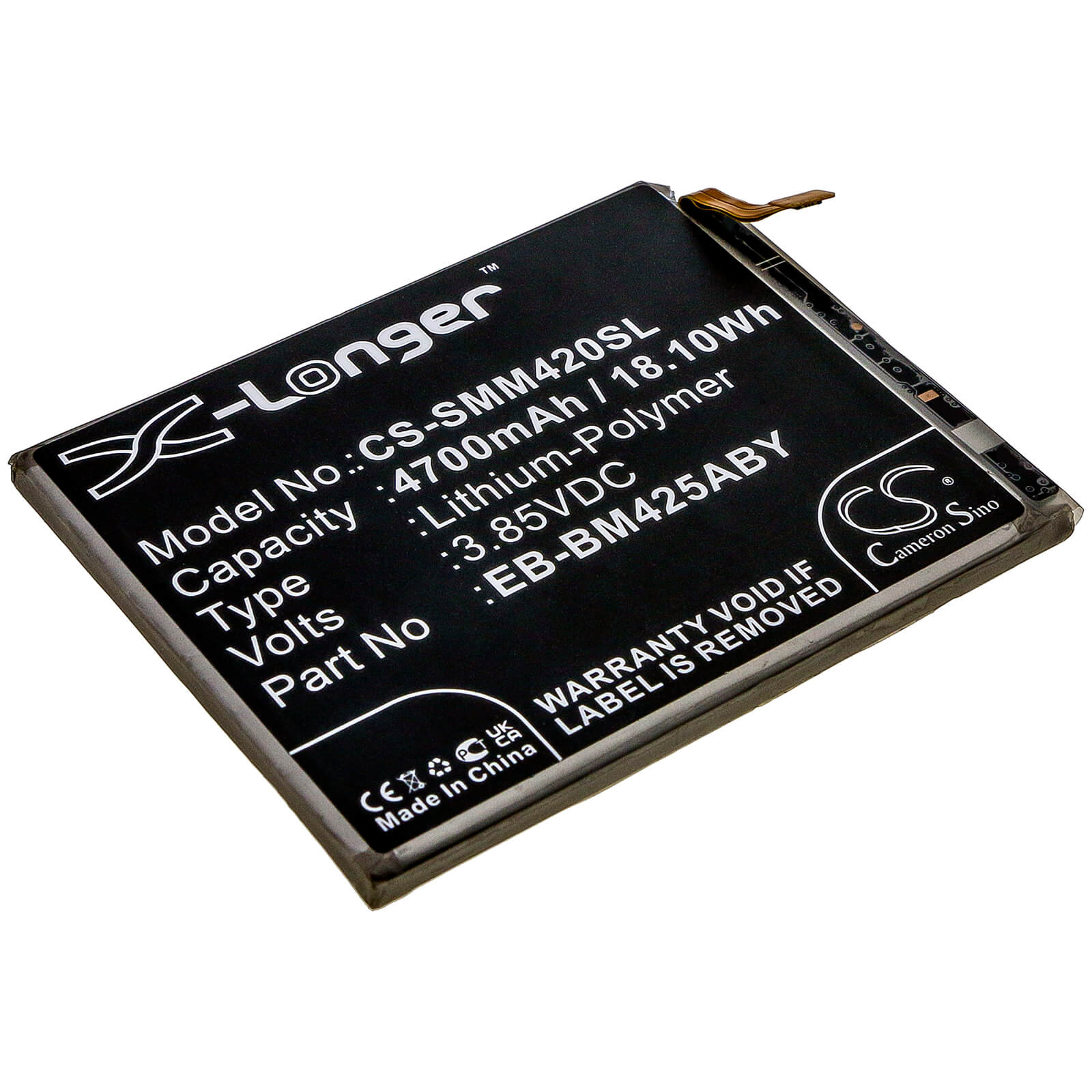 3.85V, 4700mAh, Li-Polymer Battery fits Samsung, Galaxy M42, 18.095Wh