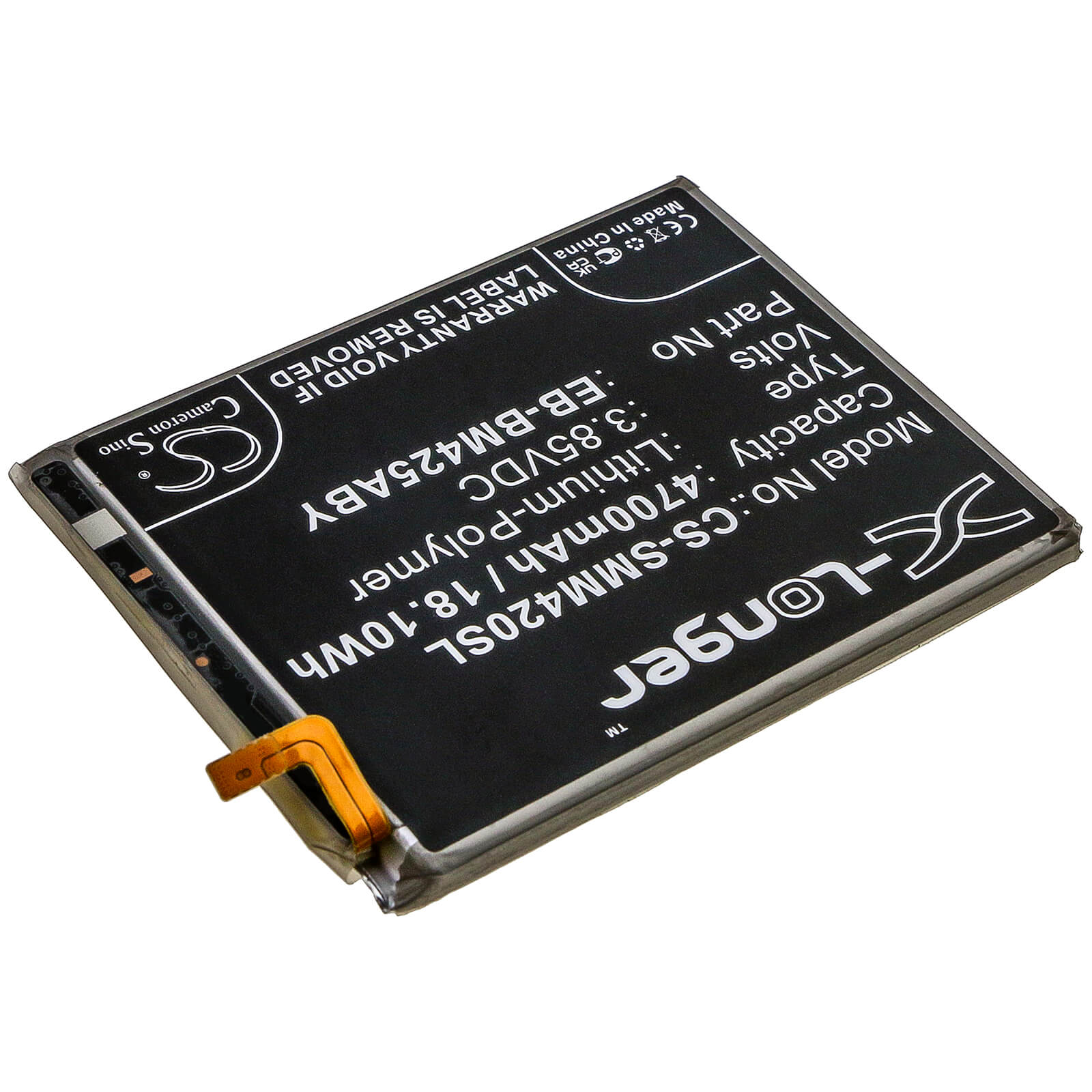 3.85V, 4700mAh, Li-Polymer Battery fits Samsung, Galaxy M42, 18.095Wh