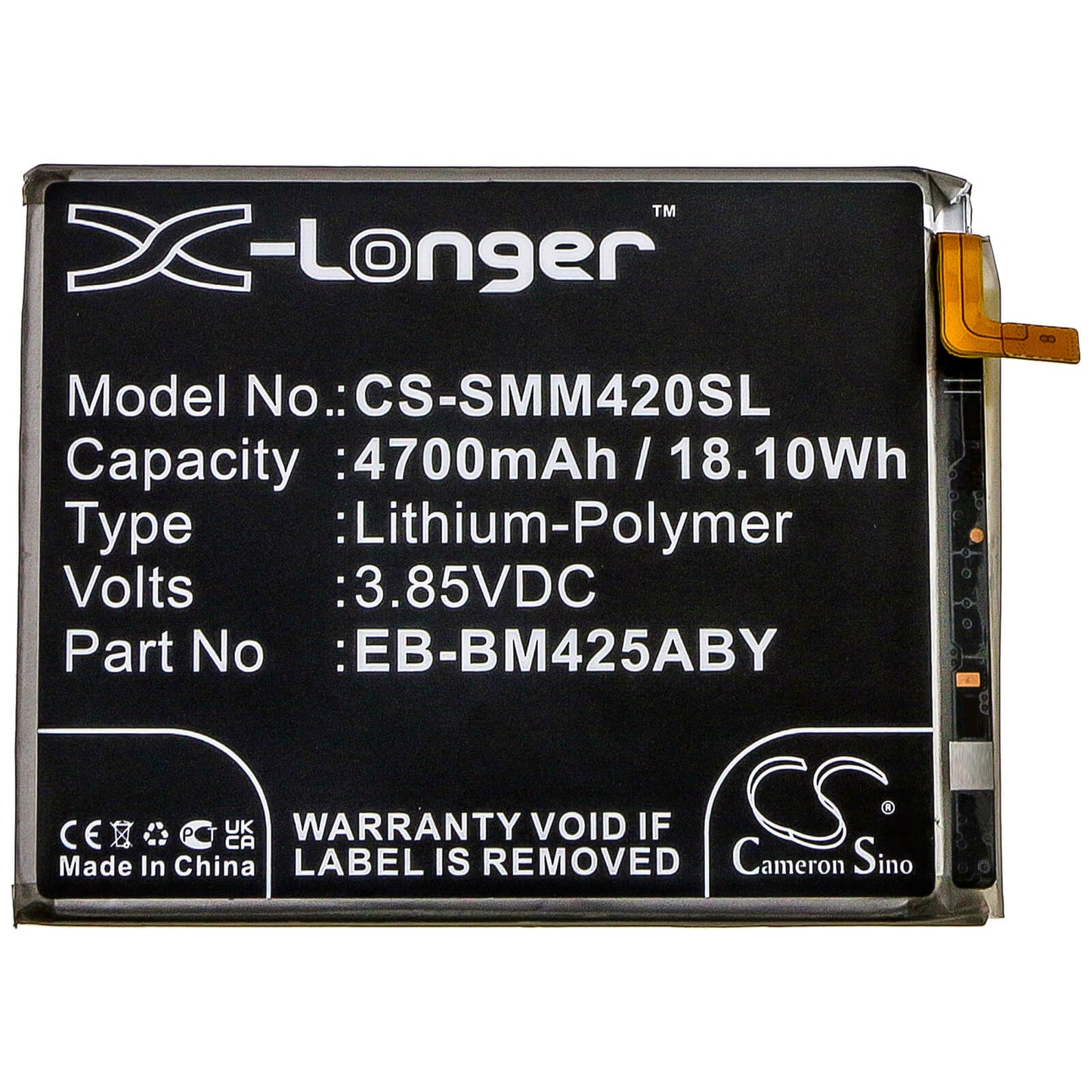 3.85V, 4700mAh, Li-Polymer Battery fits Samsung, Galaxy M42, 18.095Wh