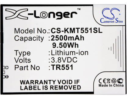 3.8V, 2500mAh, Li-Polymer Battery fits Kazam, Trooper 551, 9.5Wh