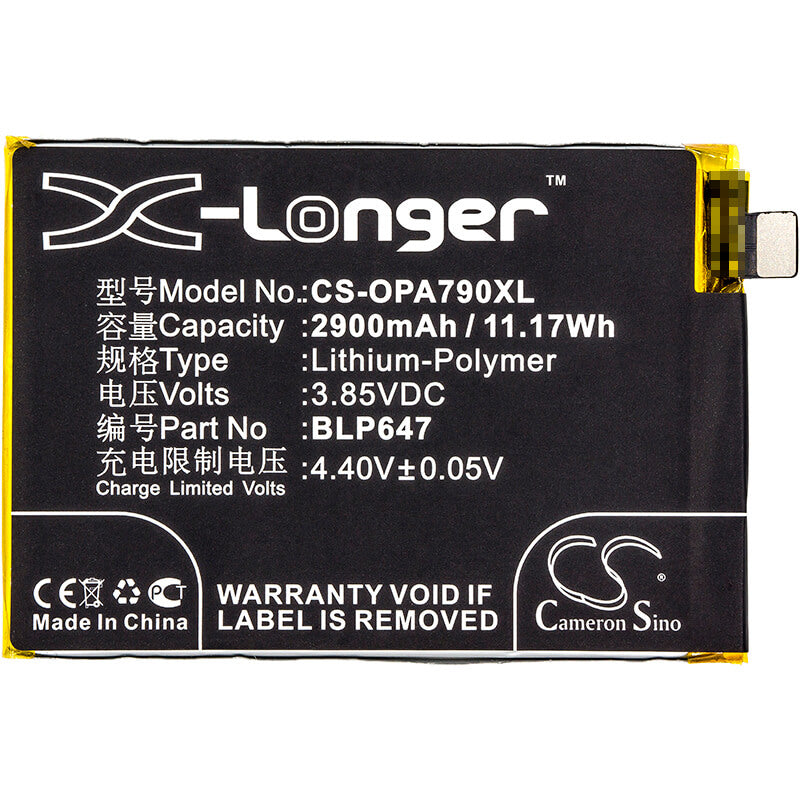 3.85V, 2900mAh, Li-Polymer Battery fits Oppo, A79, A79k, 11.165Wh