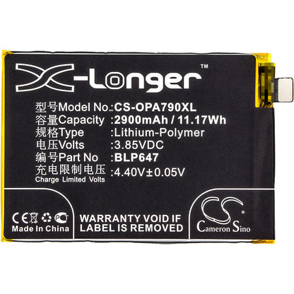 3.85V, 2900mAh, Li-Polymer Battery fits Oppo, A79, A79k, 11.165Wh