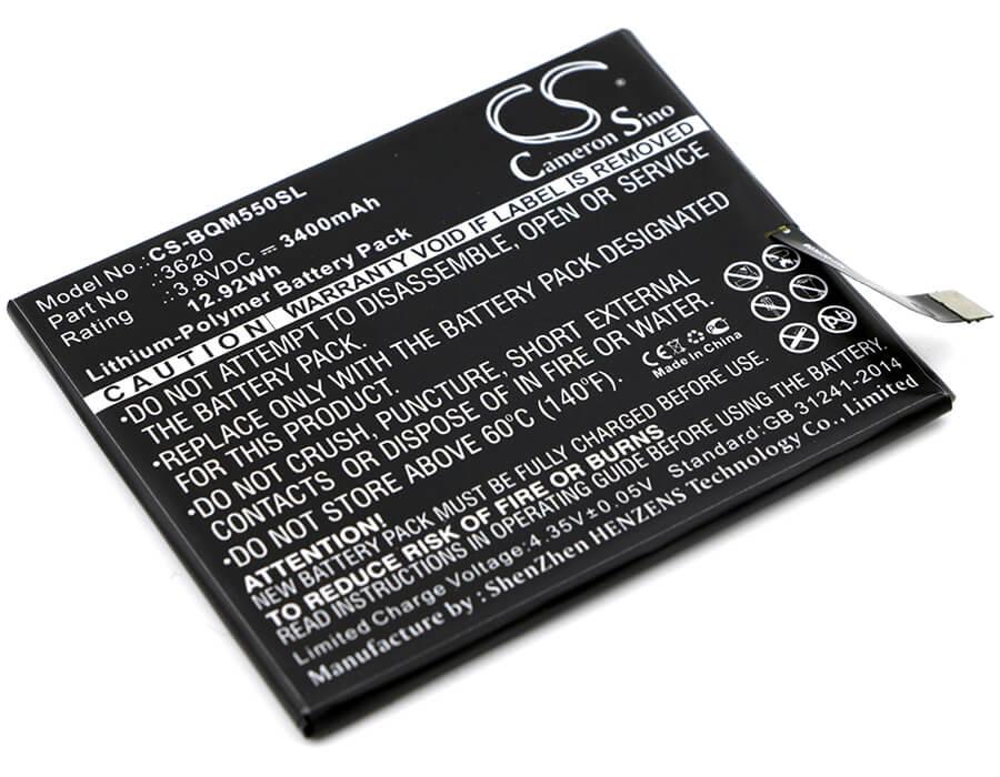 3.8V, 3400mAh, Li-Polymer Battery fits Bq, Aquaris M5.5, 12.92Wh