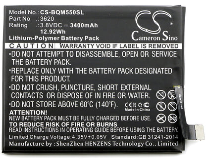 3.8V, 3400mAh, Li-Polymer Battery fits Bq, Aquaris M5.5, 12.92Wh