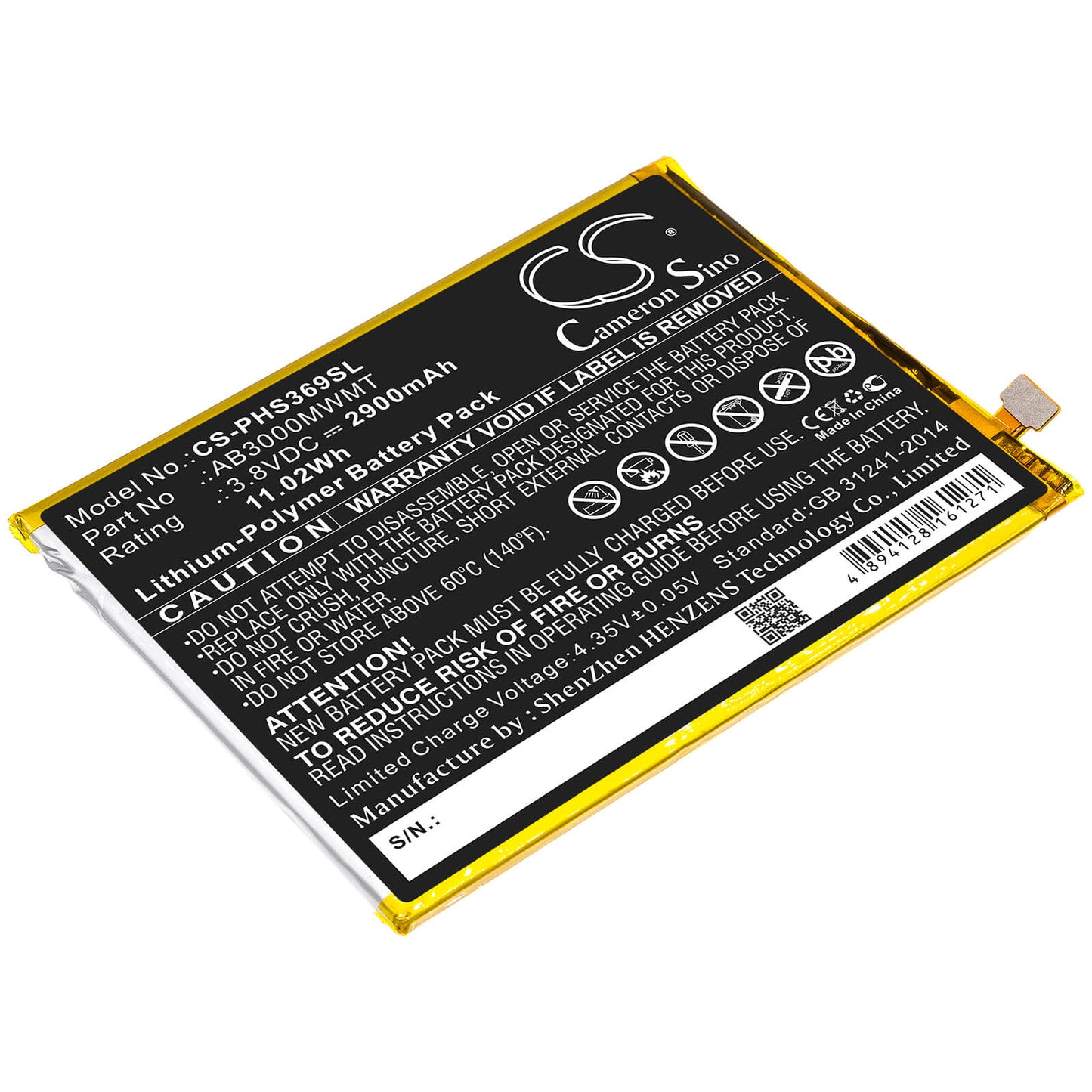 3.8V, 2900mAh, Li-Polymer Battery fits Philips, Xenium S369, 11.02Wh