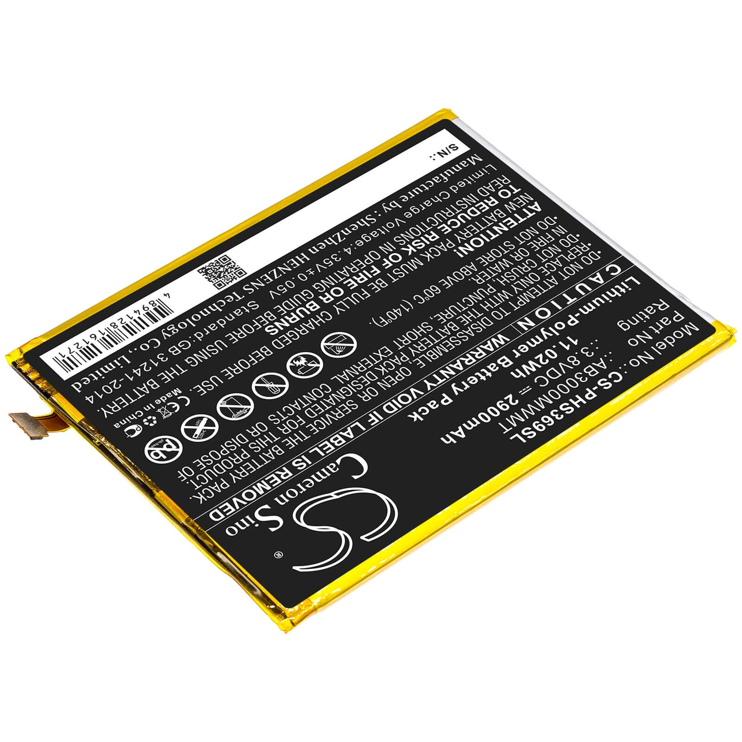 3.8V, 2900mAh, Li-Polymer Battery fits Philips, Xenium S369, 11.02Wh