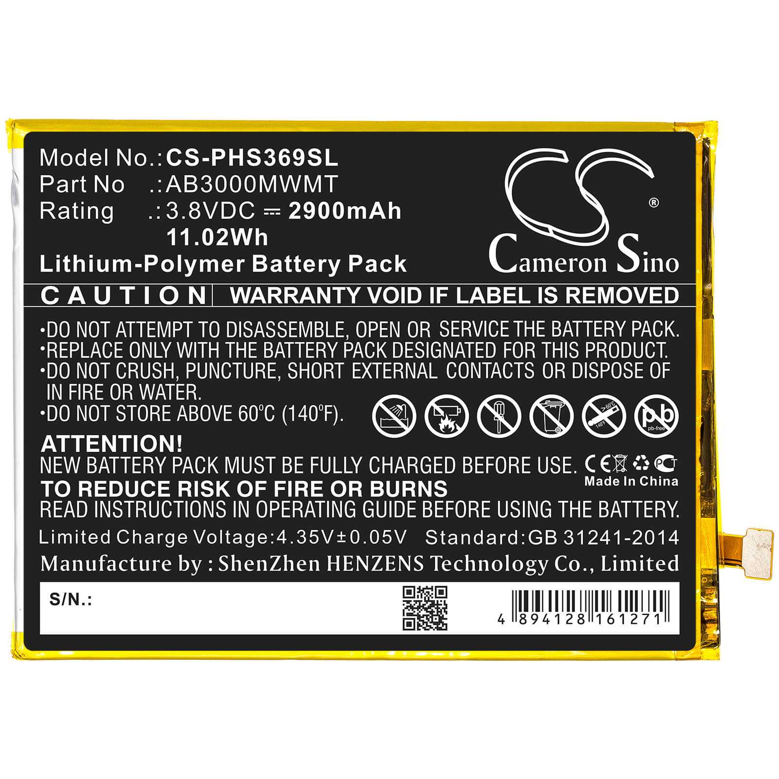 3.8V, 2900mAh, Li-Polymer Battery fits Philips, Xenium S369, 11.02Wh