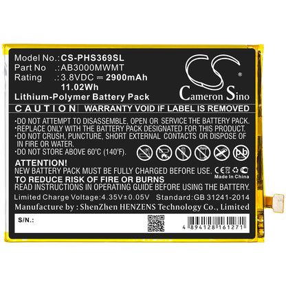 3.8V, 2900mAh, Li-Polymer Battery fits Philips, Xenium S369, 11.02Wh