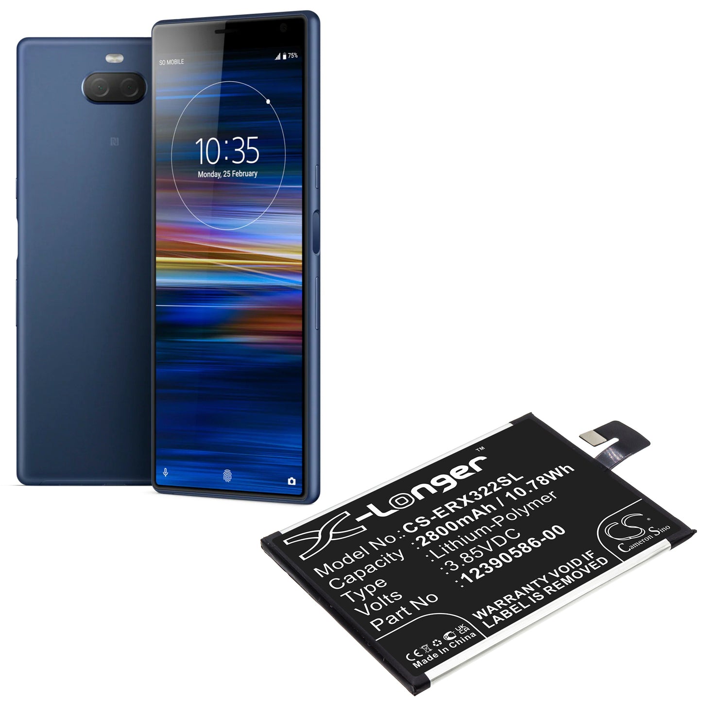 3.85V, 2800mAh, Li-Polymer Battery fits Sony, I3223, I4213, 10.78Wh