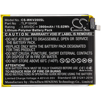 3.85V, 3900mAh, Li-Polymer Battery fits Wiko, M2354, View2 Go, 15.015Wh