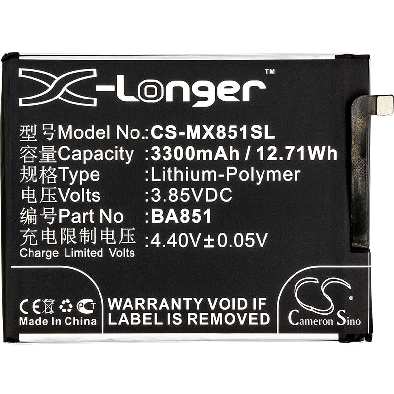 3.85V, 3300mAh, Li-Polymer Battery fits Meizu, E3, E3 Dual Sim, 12.705Wh