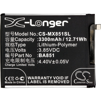 3.85V, 3300mAh, Li-Polymer Battery fits Meizu, E3, E3 Dual Sim, 12.705Wh
