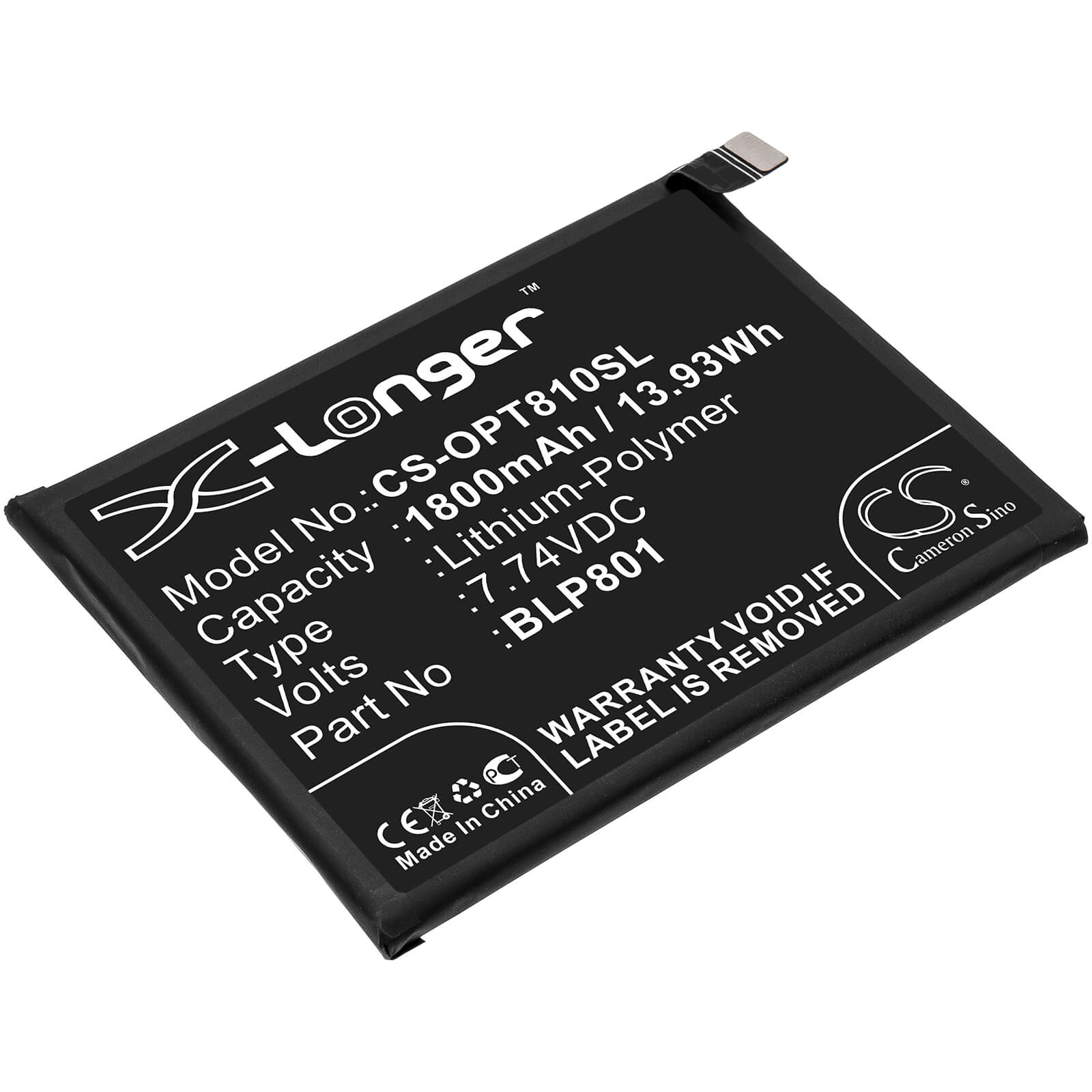 7.74V, 1800mAh, Li-Polymer Battery fits Oneplus, 8t+ 5g, Kb2003, 13.932Wh