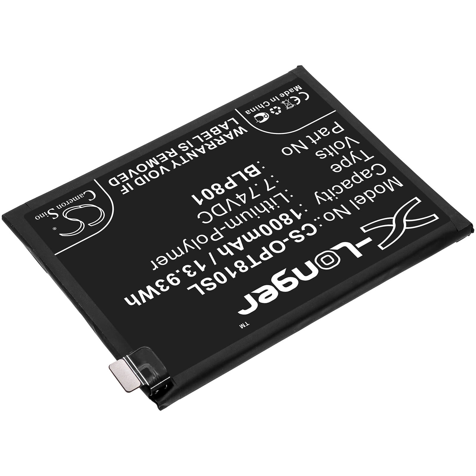 7.74V, 1800mAh, Li-Polymer Battery fits Oneplus, 8t+ 5g, Kb2003, 13.932Wh