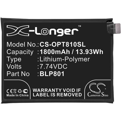 7.74V, 1800mAh, Li-Polymer Battery fits Oneplus, 8t+ 5g, Kb2003, 13.932Wh