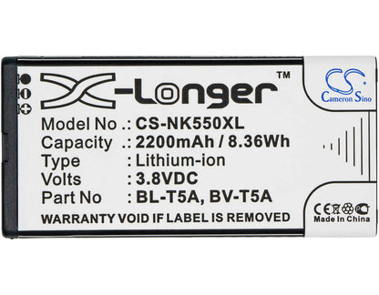 3.8V, 2200mAh, Li-ion Battery fits Microsoft, Lumia 550, Lumia 730, 8.36Wh