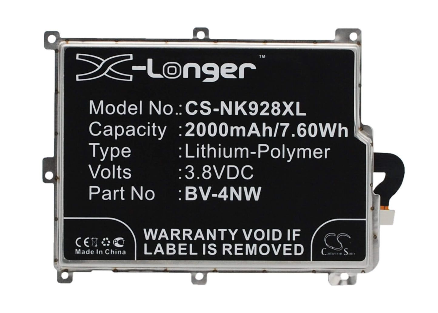 3.8V, 2000mAh, Li-Polymer Battery fits Microsoft, Lumia 928, Rm5250, 7.6Wh