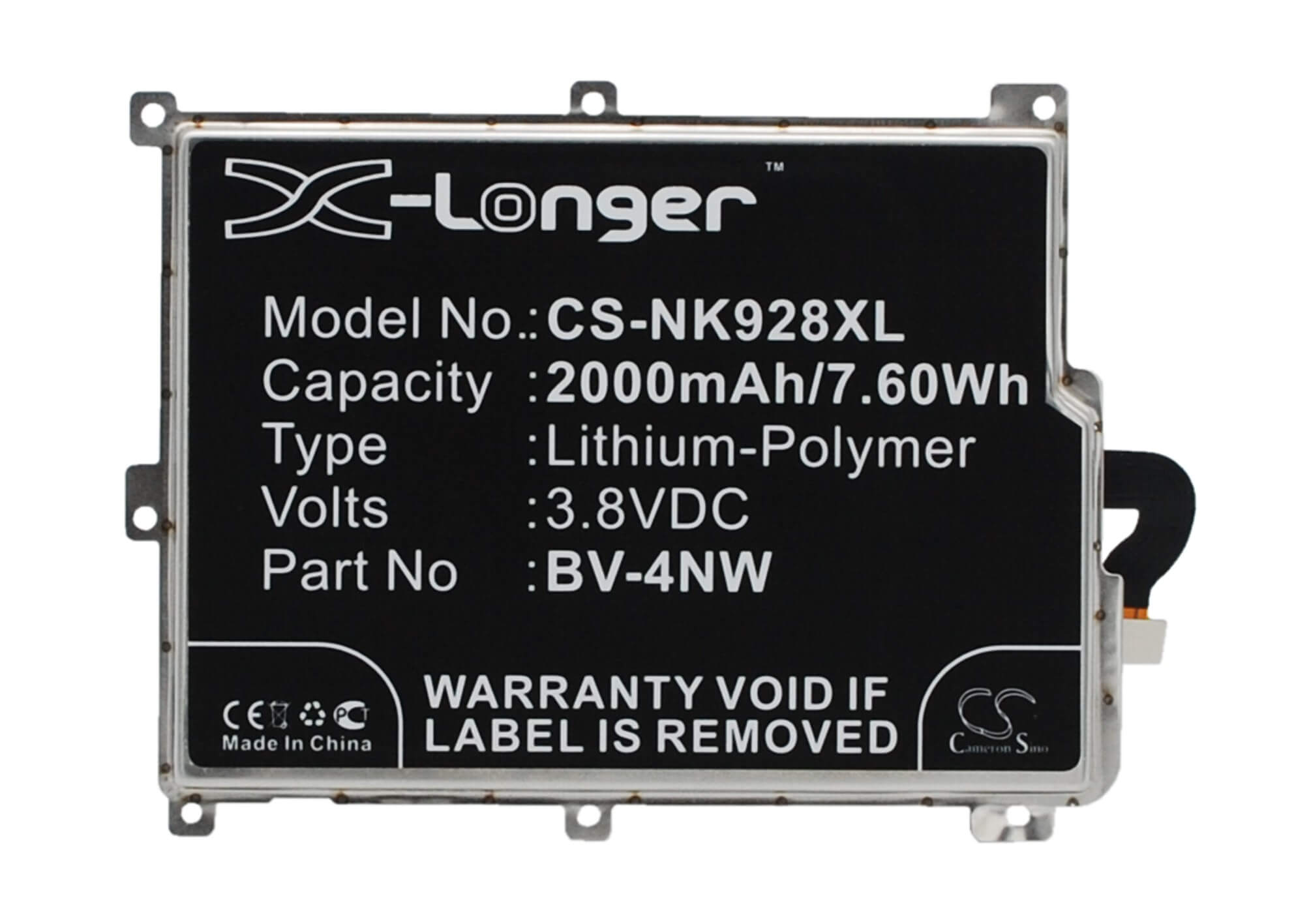 3.8V, 2000mAh, Li-Polymer Battery fits Nokia, Lumia 928, Rm5250, 7.6Wh