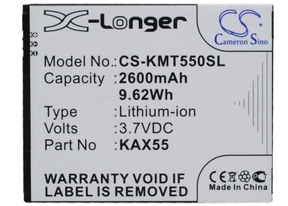 3.7V, 2600mAh, Li-ion Battery fits Kazam, Trooper X5.5, 9.62Wh