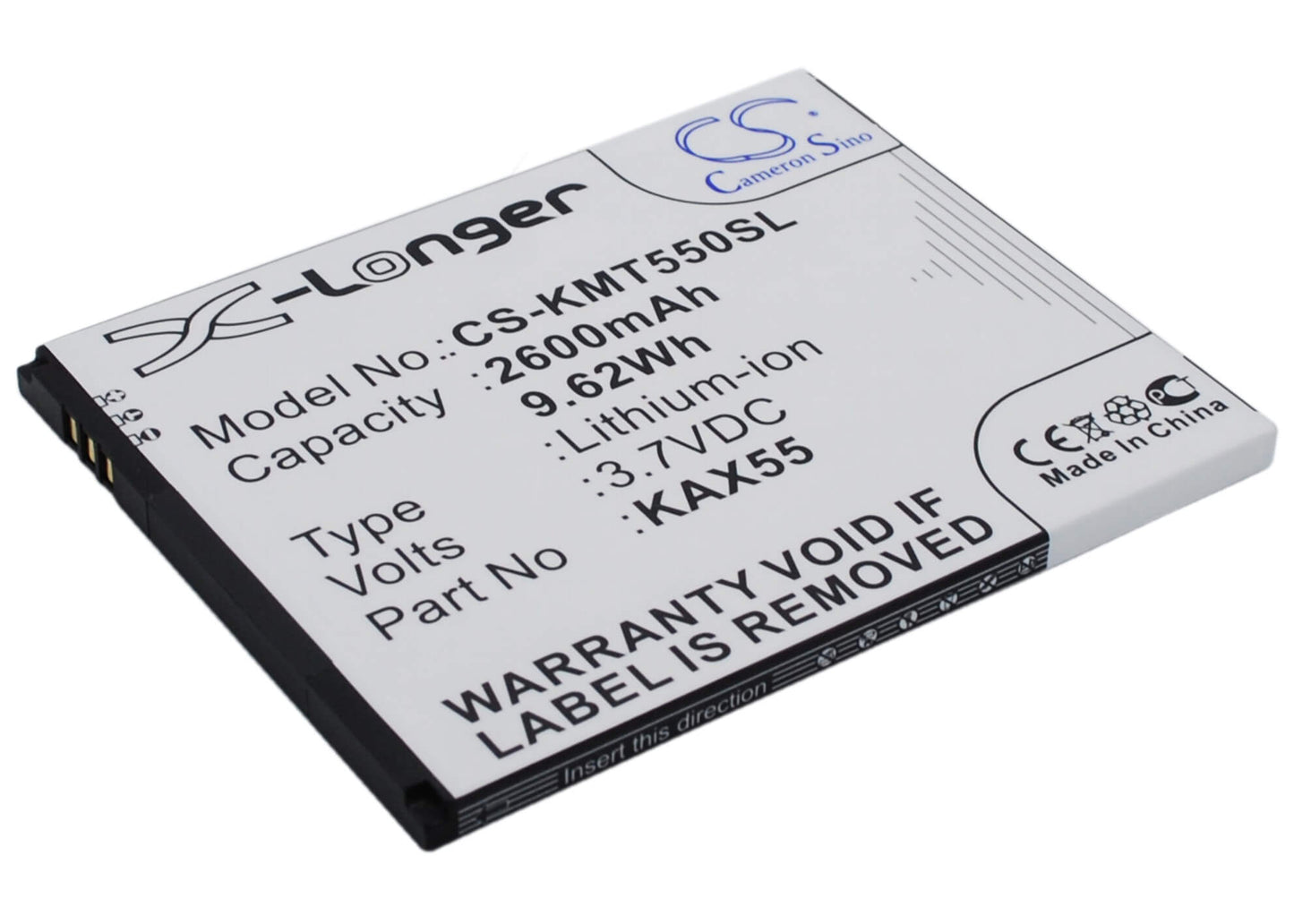 3.7V, 2600mAh, Li-ion Battery fits Kazam, Trooper X5.5, 9.62Wh