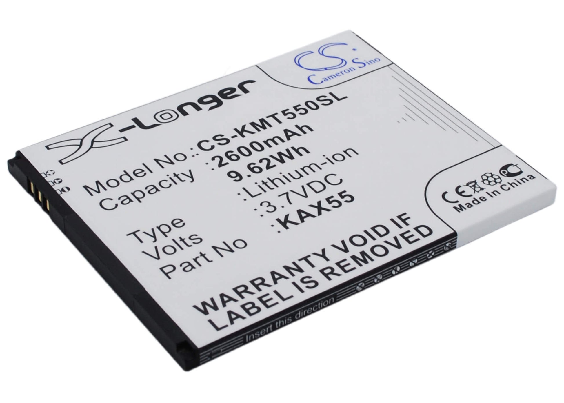 3.7V, 2600mAh, Li-ion Battery fits Kazam, Trooper X5.5, 9.62Wh