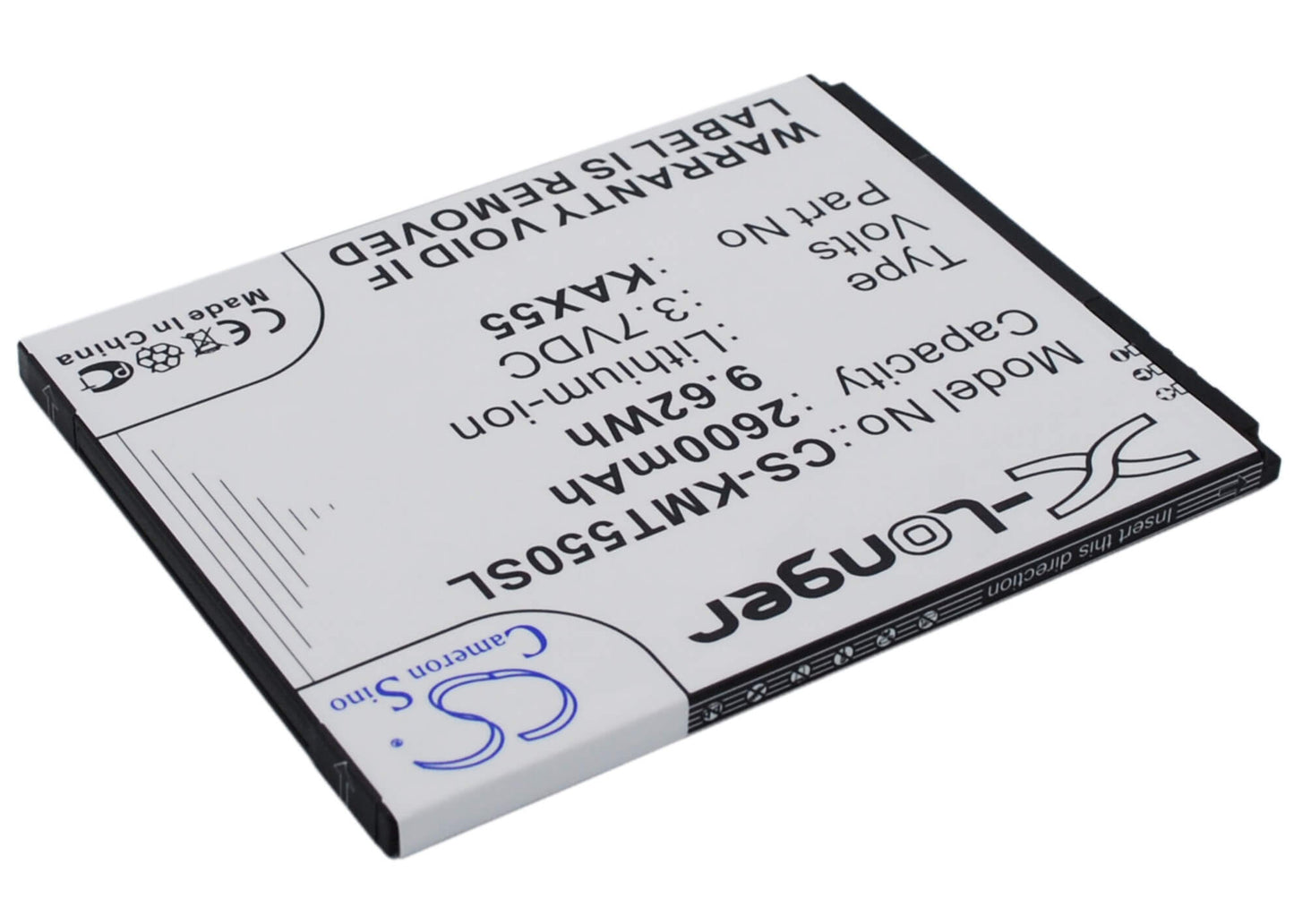 3.7V, 2600mAh, Li-ion Battery fits Kazam, Trooper X5.5, 9.62Wh