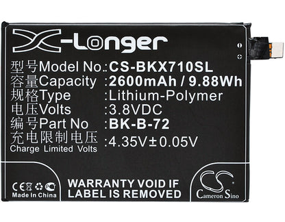 3.8V, 2600mAh, Li-Polymer Battery fits Bbk, Vivo X710l, 9.88Wh
