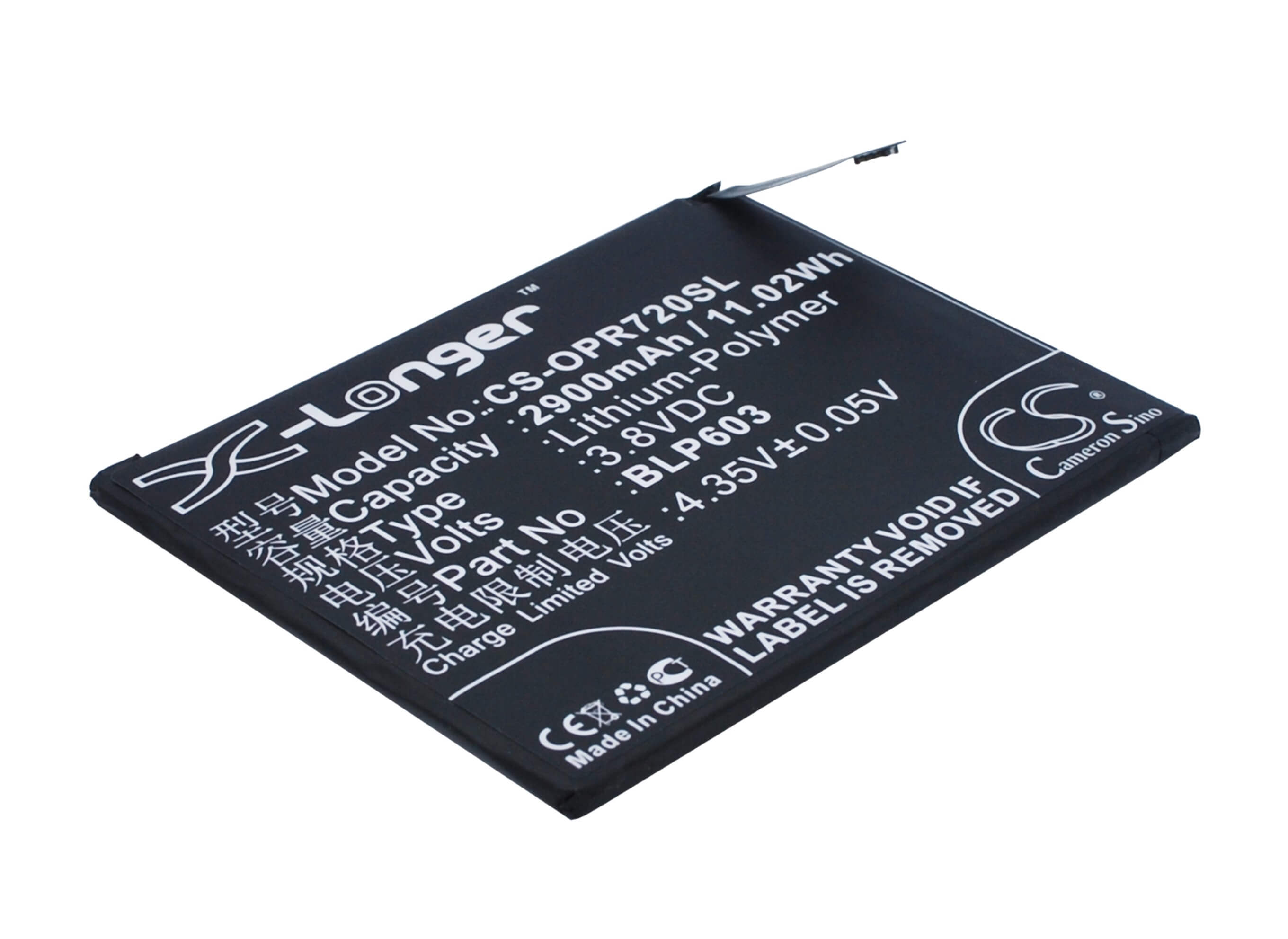 3.8V, 2900mAh, Li-Polymer Battery fits Oppo, R7s, R7sm, 11.02Wh