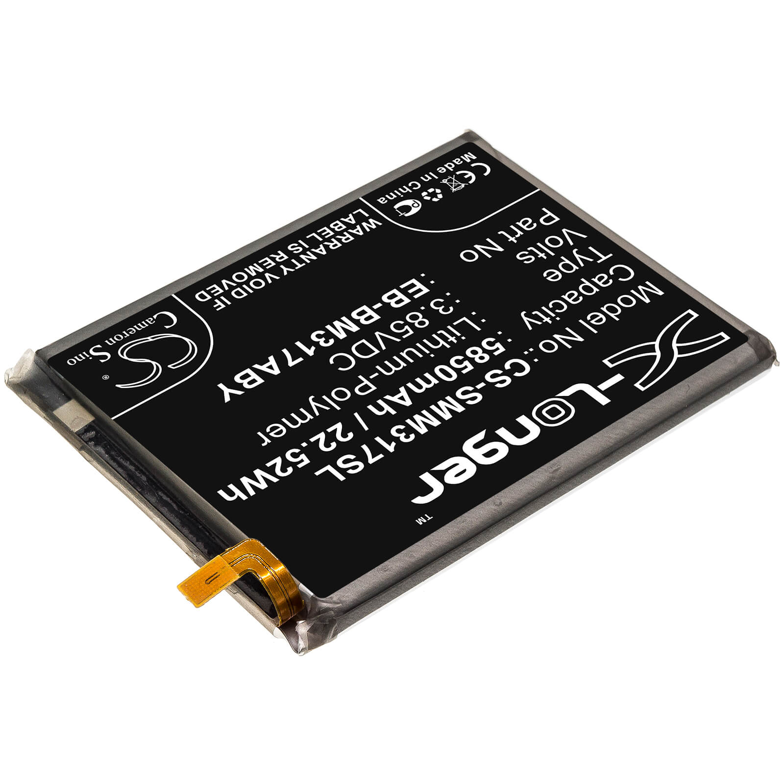 3.85V, 5850mAh, Li-Polymer Battery fits Samsung, Galaxy M31, Galaxy M31s, 22.5225Wh