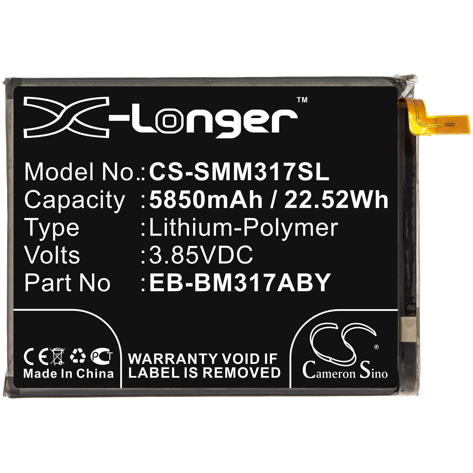 3.85V, 5850mAh, Li-Polymer Battery fits Samsung, Galaxy M31, Galaxy M31s, 22.5225Wh