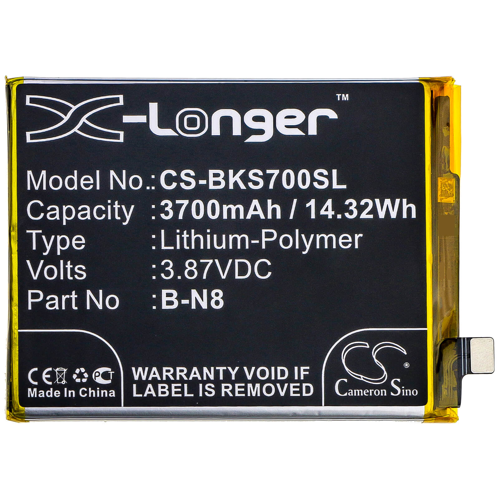 3.87V, 3700mAh, Li-Polymer Battery fits Vivo, S7 5g, V20 Pro 5g, 14.319Wh