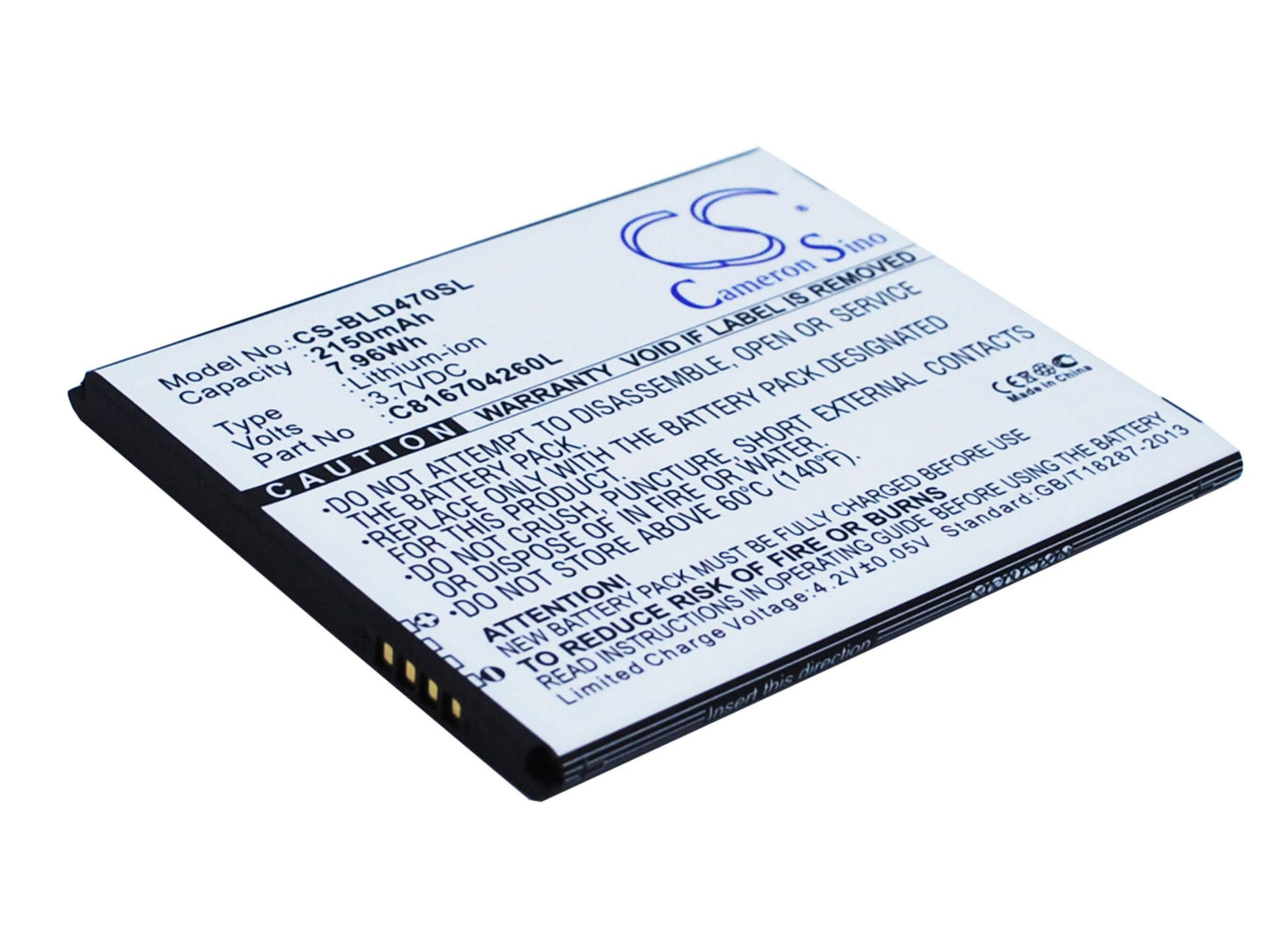 3.7V, 2150mAh, Li-ion Battery fits Blu, D470, D470l, 7.955Wh