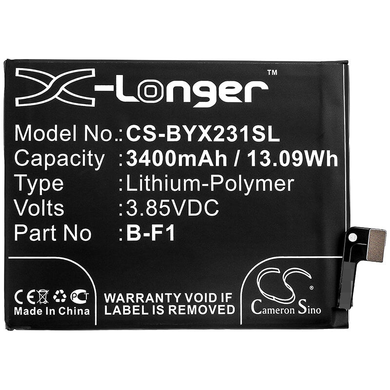 3.85V, 3400mAh, Li-Polymer Battery fits Vivo, V1816, V1816a, 13.09Wh