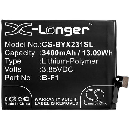 3.85V, 3400mAh, Li-Polymer Battery fits Vivo, V1816, V1816a, 13.09Wh