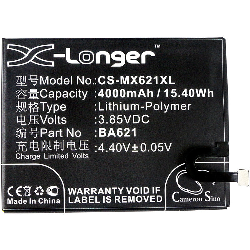 3.85V, 4000mAh, Li-Polymer Battery fits Meizu, M5 Note, M5 Note Dual Sim, 15.4Wh