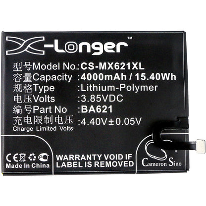 3.85V, 4000mAh, Li-Polymer Battery fits Meizu, M5 Note, M5 Note Dual Sim, 15.4Wh