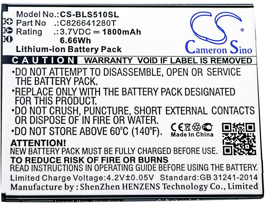 3.7V, 1800mAh, Li-ion Battery fits Blu, G110q, Grand Max, 6.66Wh