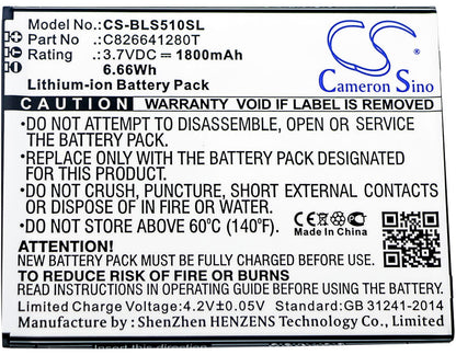 3.7V, 1800mAh, Li-ion Battery fits Blu, G110q, Grand Max, 6.66Wh