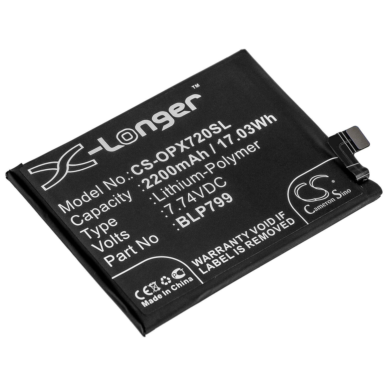 7.74V, 2200mAh, Li-Polymer Battery fits Oppo, R2121, Realme X7 Pro 5g, 17.028Wh