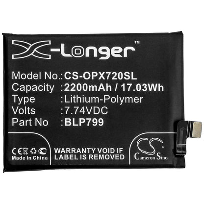7.74V, 2200mAh, Li-Polymer Battery fits Oppo, R2121, Realme X7 Pro 5g, 17.028Wh